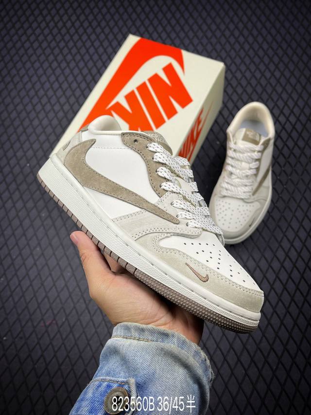 Travis Scott X Fragment Design X Air Jordan 1 Low Og Sp Aj1 乔1 北面联名-拿铁 低帮文化休闲板鞋