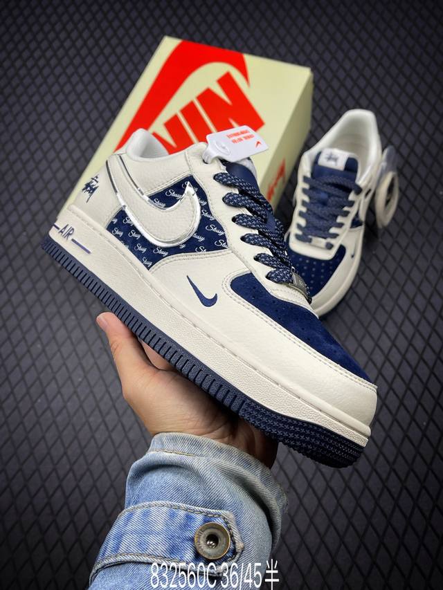 海外限量发售！公司级nike Air Force 1 '07 Low “斯图西联名--米白黑英文”空军一号 低帮 运动鞋 休闲鞋 折边针车 工艺难度大 原楦头原