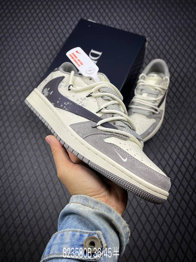 Travis Scott X Fragment Design X Air Jordan 1 Low Og Sp Aj1 迪奥联名-泼墨抽绳 低帮文化休闲板鞋 D