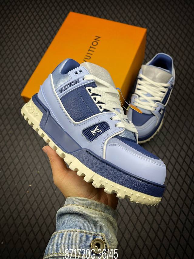 Lv-路易-威登trainer 2024走秀最新款原版1：1开发复刻！！上脚非常舒适 做工精细鞋面由意大利进口小牛皮拼接，侧边饰有品牌logo标志，进口网布垫脚