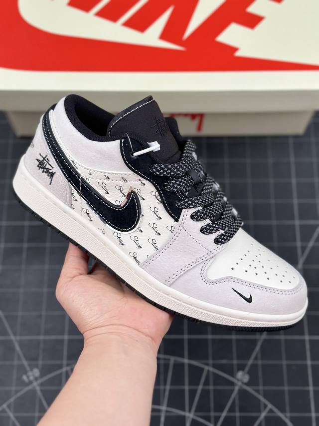 Air Jordan 1 Low Aj1 乔1 斯图西联名-银边黑勾 高端定制 低帮复古篮球鞋 #定制鞋盒 大厂纯原品质出货 超高清洁度 皮料切割干净无任何毛边