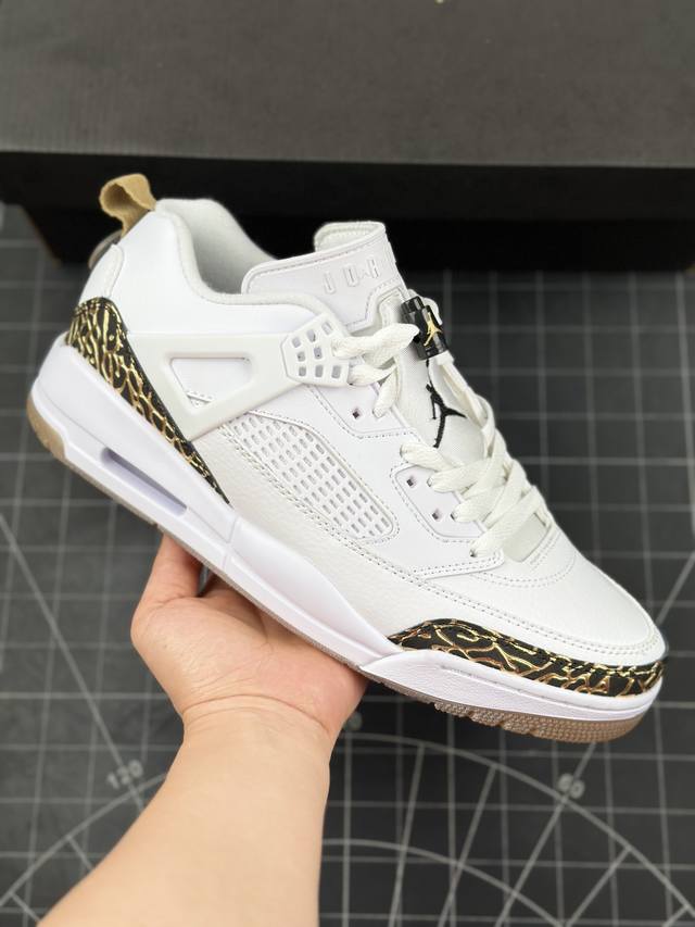 经典爆裂纹,全新低帮造型吸睛！耐克nike Air Jordan Spizike Low White Black Metallic Gold 斯派克李混合系列低