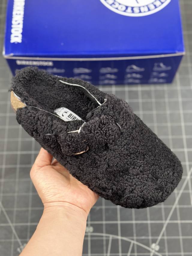 德国百年知名鞋履品牌 博肯birkenstock Boston Suede 波士顿系列士低帮牛皮绒面革复古软木底包头露跟休闲鞋“泰迪黑卷羊毛绒” Birkens