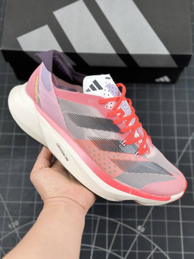 公司级adidas Adizero Adios Pro 3 M马拉松飞线贾卡轻质透气休闲运动跑步鞋 采用双层透气网纱 Flywire动态飞线绑缚鞋面材质 内置z