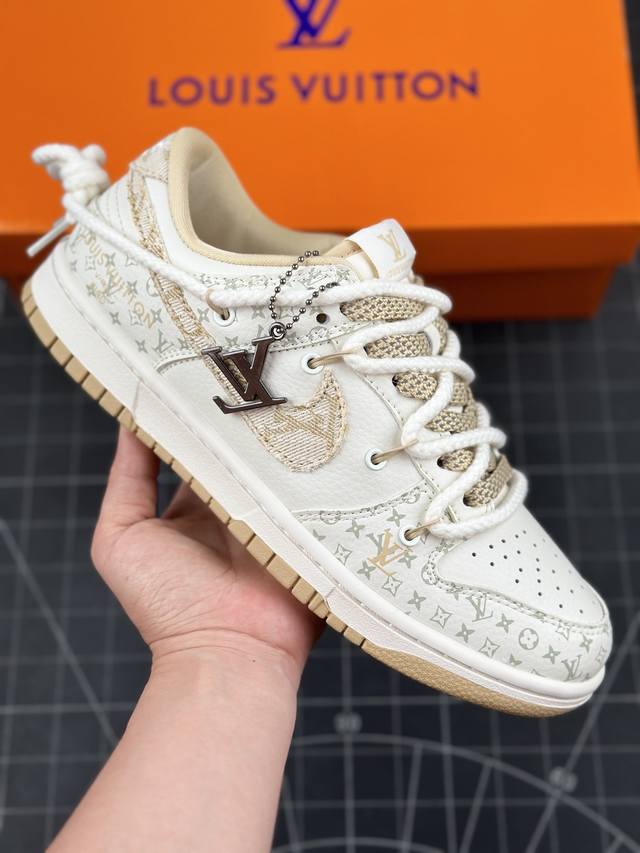 Nk Sb Dunk Low Lv联名-绑带米黄勾 周年高端定制 低帮休闲板鞋 #定制鞋盒 大厂纯原品质出货 超高清洁度 皮料切割干净无任何毛边 细节完美 货号