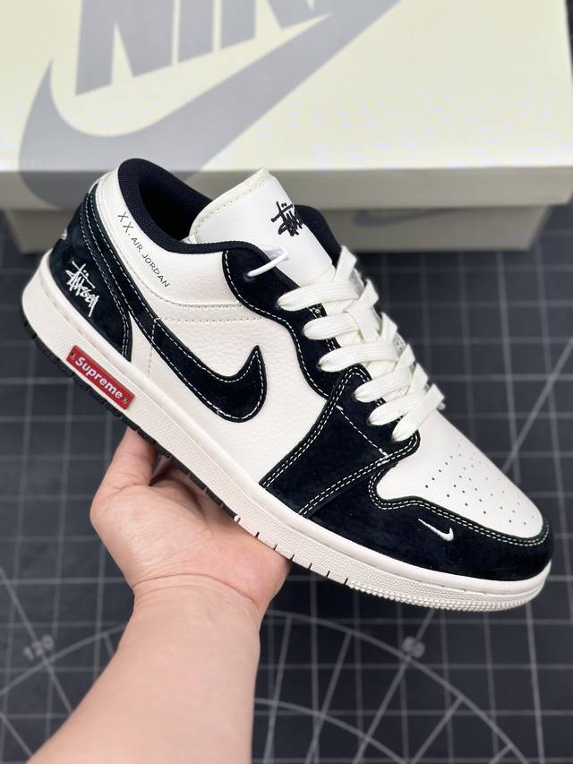 Air Jordan 1 Low Aj1 乔1 斯图西联名-黑白双拼红标 高端定制 低帮复古篮球鞋 #定制鞋盒 大厂纯原品质出货 超高清洁度 皮料切割干净无任何