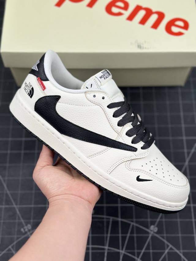 Travis Scott X Fragment Design X Air Jordan 1 Low Og Sp Aj1 乔1 Supreme北面联名-米白黑尾