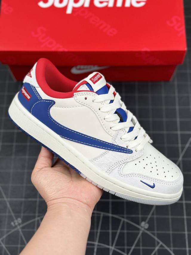 Travis Scott X Fragment Design X Air Jordan 1 Low Og Sp Aj1 乔1 Supreme联名-蓝白双拼 低帮