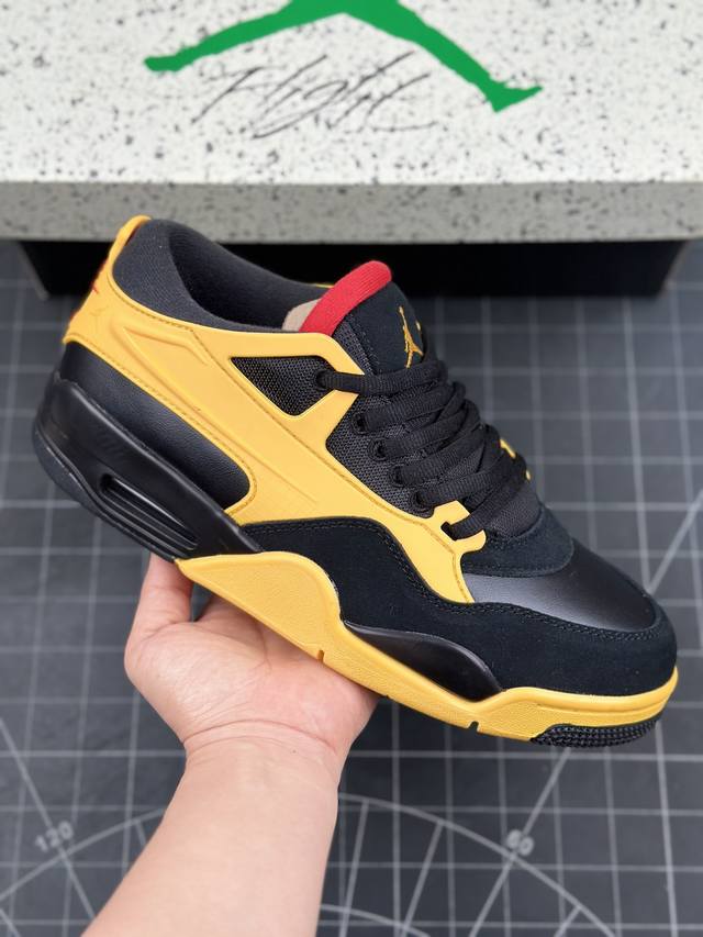 Air Jordan 4 Remastered Aj4 乔4重制生胶黑黄红 低帮休闲运动鞋 #改造后的设计采用了别致的黑色、由纺织网布、皮革和麂皮混合而成，散发