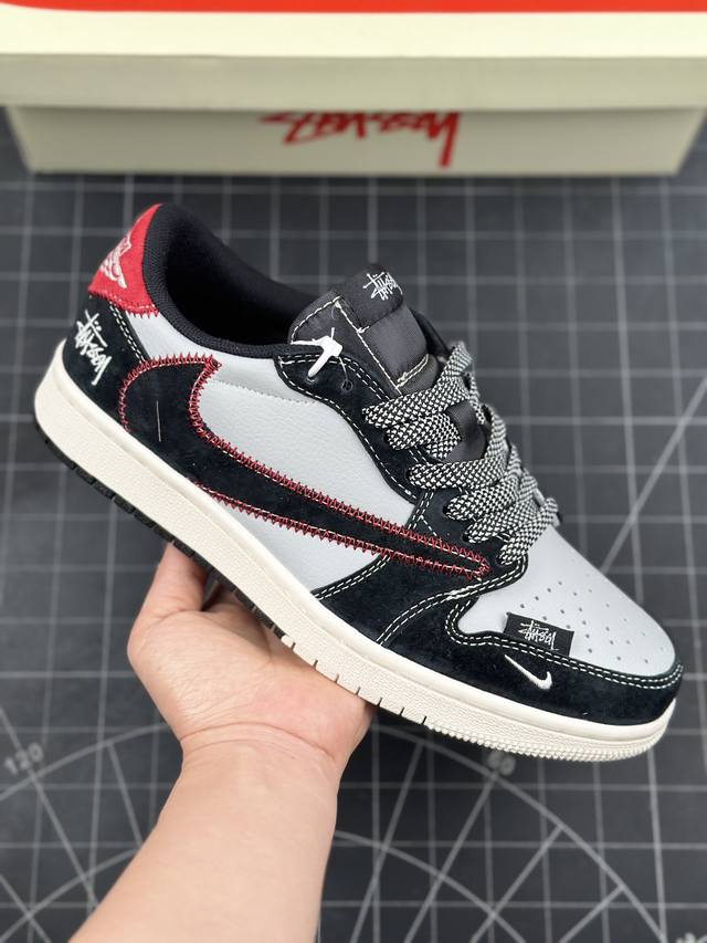 Travis Scott X Fragment Design X Air Jordan 1 Low Og Sp Aj1 乔1 斯图西联名-黑红刺绣勾 低帮文化休