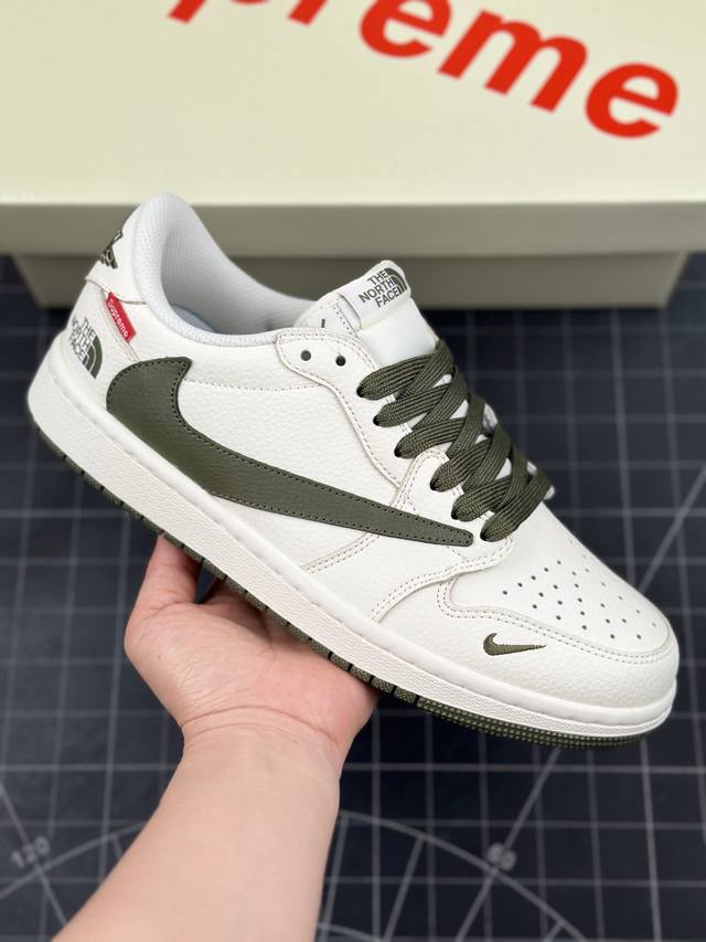 Travis Scott X Fragment Design X Air Jordan 1 Low Og Sp Aj1 乔1 Supreme北面联名-米白绿勾