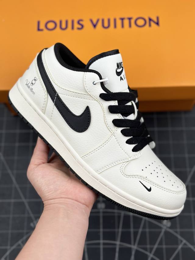 Air Jordan 1 Low Aj1 乔1 暴力熊联名-米黑小勾 高端定制 低帮复古篮球鞋 #定制鞋盒 大厂纯原品质出货 超高清洁度 皮料切割干净无任何毛边