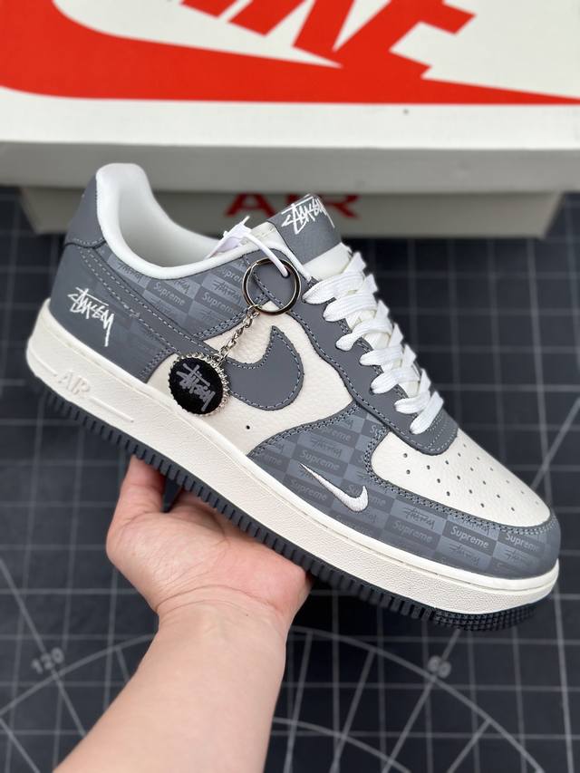 Nike Air Force 1 Low 07 X Stussy X Supreme 灰白小钩 空军一号 低帮运动休闲板鞋 原楦头原纸板 打造纯正低帮空军版型