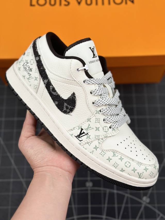 Air Jordan 1 Low Aj1 乔1 Lv联名-黑牛仔印花 高端定制 低帮篮球鞋 定制鞋盒 大厂纯原品质出货 超高清洁度 皮料切割干净无任何毛边 细节