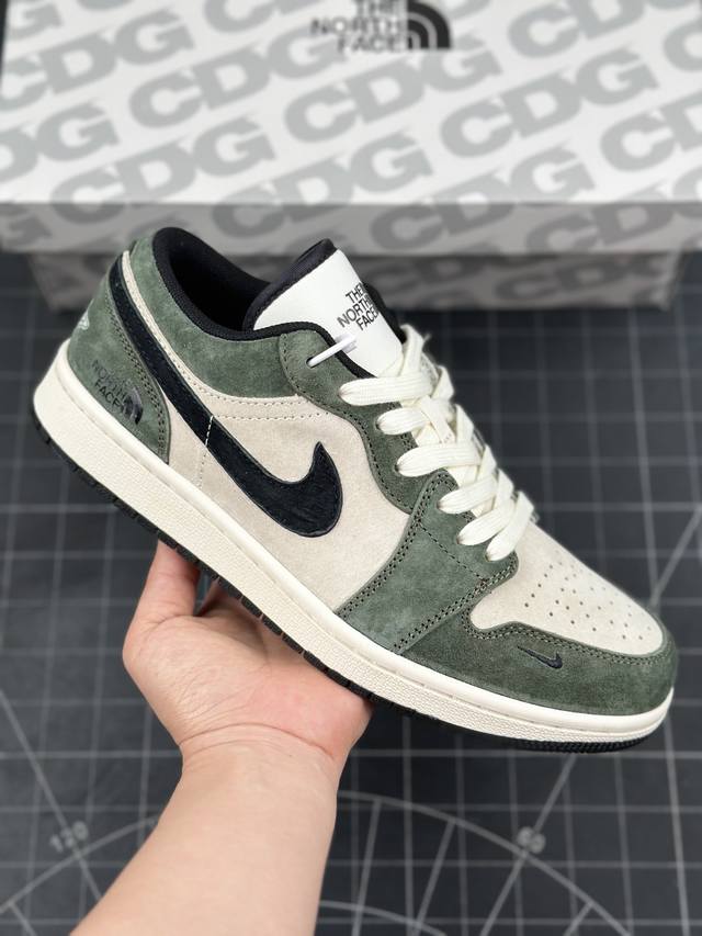 Air Jordan 1 Low Aj1 乔1 北面联名-全猪八夜绿 高端定制 低帮复古篮球鞋 #定制鞋盒 大厂纯原品质出货 超高清洁度 皮料切割干净无任何毛边