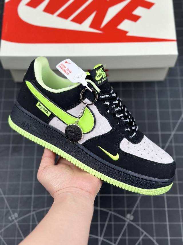 Nk Air Force 1'07 Low Supreme联名-黑夜荧光 空军一号低帮休闲板鞋 #原楦头原纸板 原装鞋盒 定制五金配件 内置全掌气垫 原厂鞋底