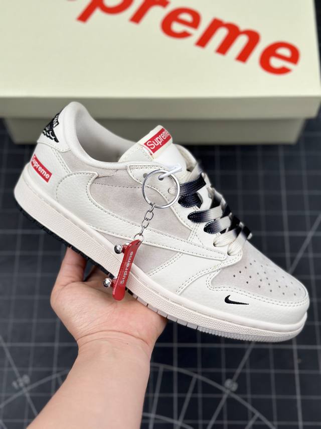 Travis Scott X Fragment Design X Air Jordan 1 Low Og Sp Aj1 乔1 Sup联名-米白蓝猪八双拼 低帮文