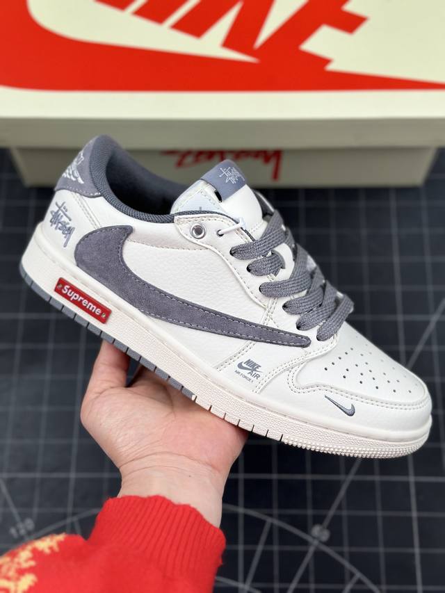 Travis Scott X Fragment Design X Air Jordan 1 Low Og Sp Aj1 乔1 斯图西联名-米灰双拼红标 低帮文