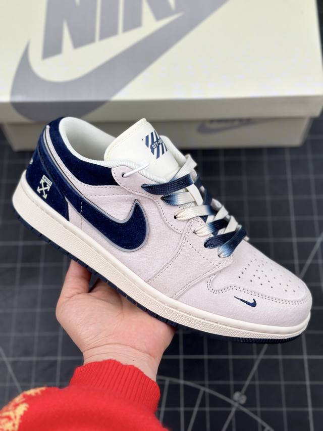 Air Jordan 1 Low Aj1 乔1 Of联名-全猪八蓝灰 高端定制 低帮复古篮球鞋 #定制鞋盒 大厂纯原品质出货 超高清洁度 皮料切割干净无任何毛边