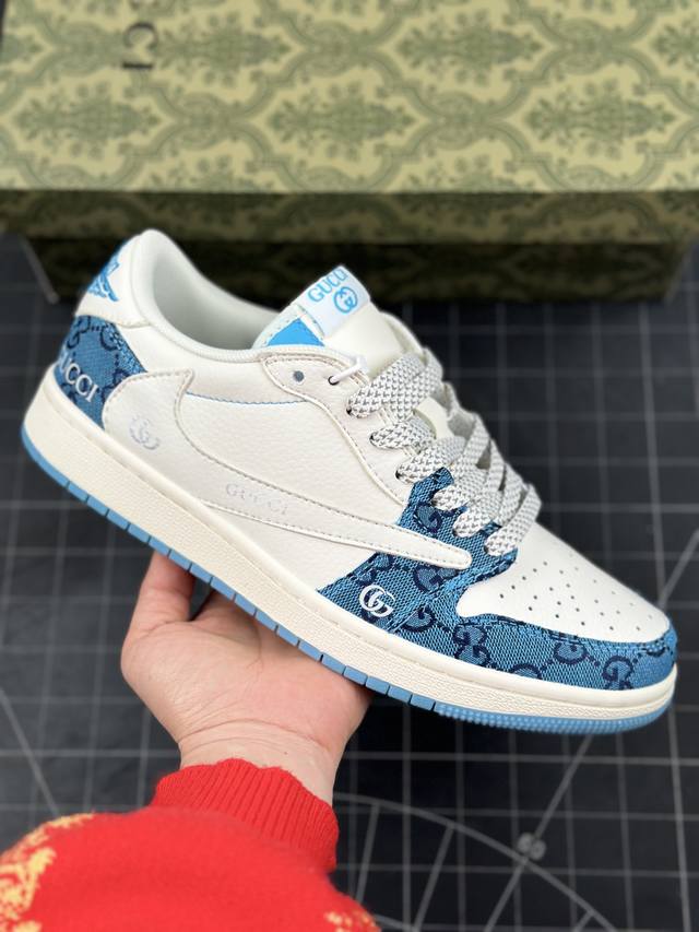 Travis Scott X Fragment Design X Air Jordan 1 Low Og Sp Aj1 乔1 古驰联名-白蓝花纹 低帮文化休闲板