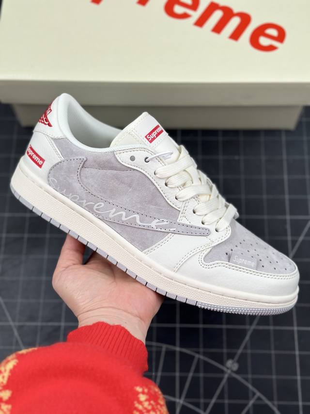 Travis Scott X Fragment Design X Air Jordan 1 Low Og Sp Aj1 乔1 Sup联名-织布标米灰 低帮文化休