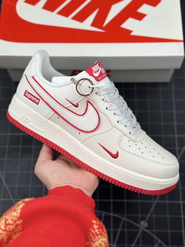 Nk Air Force 1'07 Low Supreme联名-白红 空军一号低帮休闲板鞋 #原楦头原纸板 原装鞋盒 定制五金配件 内置全掌气垫 原厂鞋底 货