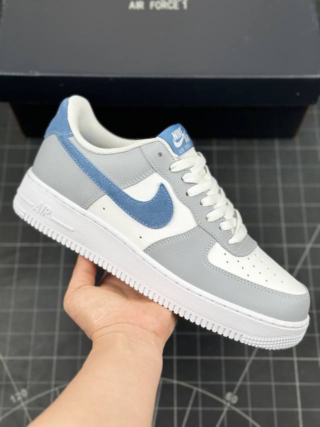 耐克nike Air Force 1’07 Low Nike Air Force 1 Low Grey Blue 空军一号经典低帮百搭休闲运动板鞋“皮革灰蓝白”