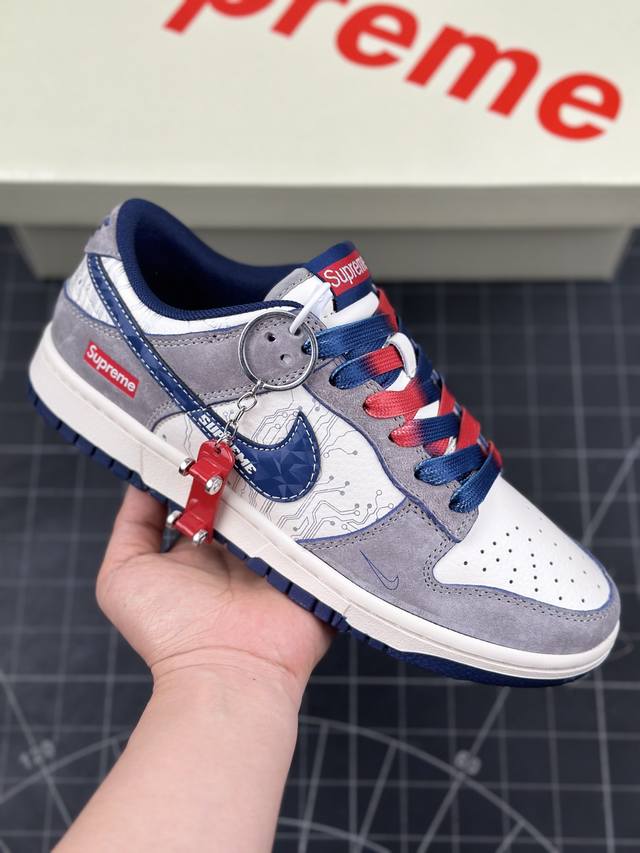 Nk Sb Dunk Low Supreme联名-灰白深蓝勾 周年高端定制 低帮休闲板鞋 #定制鞋盒 大厂纯原品质出货 超高清洁度 皮料切割干净无任何毛边 细节