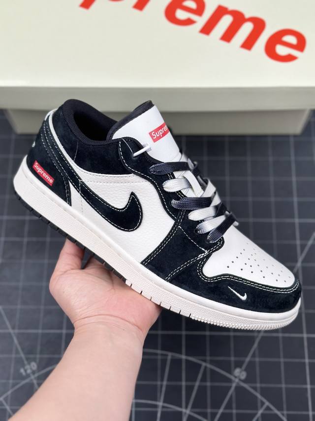 Air Jordan 1 Low Aj1 乔1 Supreme联名-黑白双拼 高端定制 低帮复古篮球鞋 #定制鞋盒 大厂纯原品质出货 超高清洁度 皮料切割干净无