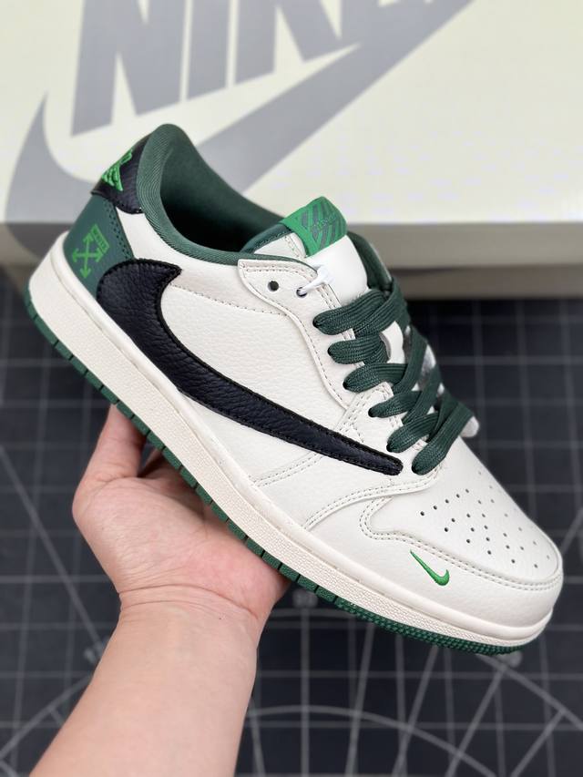 Off White X Travis Scott X Air Jordan 1 Low Ow X Aj1 低帮 米黑绿倒勾联名 Aj1 乔丹1代 乔丹篮球鞋系列