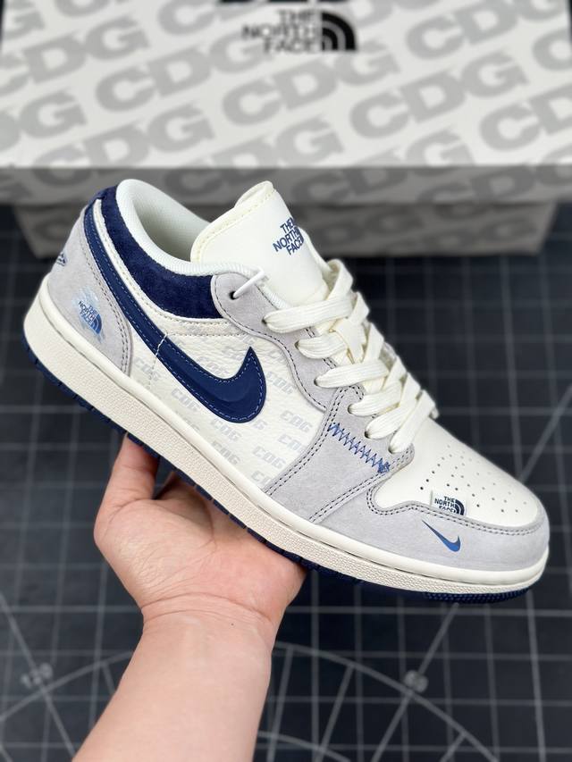 Air Jordan 1 Low Aj1 乔1 北面联名-全猪八蓝勾 高端定制 低帮复古篮球鞋 #定制鞋盒 大厂纯原品质出货 超高清洁度 皮料切割干净无任何毛边