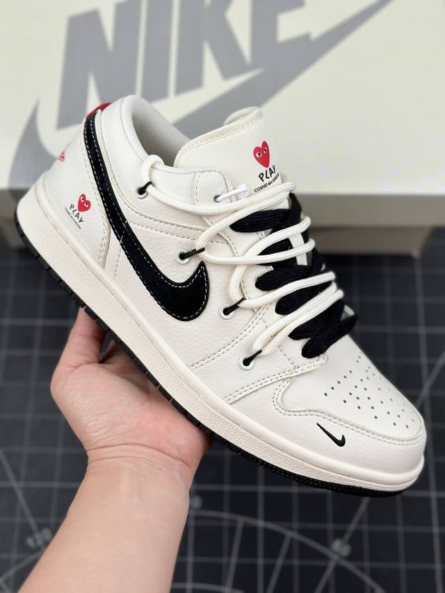 Air Jordan 1 Low Aj1 乔1 川久保玲联名-米黑白 高端定制 低帮复古篮球鞋 #定制鞋盒 大厂纯原品质出货 超高清洁度 皮料切割干净无任何毛边