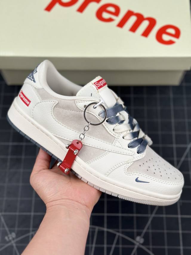 Travis Scott X Fragment Design X Air Jordan 1 Low Og Sp Aj1 Sup联名-米白灰双拼 低帮文化休闲板鞋