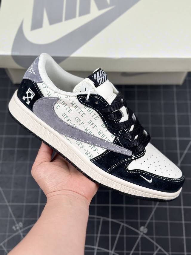 Travis Scott X Fragment Design X Air Jordan 1 Low Og Sp Aj1 Of联名-黑灰勾英文 低帮文化休闲板鞋