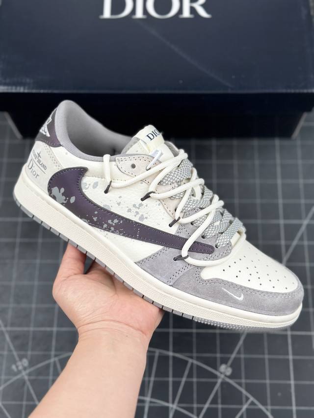 Travis Scott X Fragment Design X Air Jordan 1 Low Og Sp Aj1 迪奥联名-泼墨抽绳 低帮文化休闲板鞋 #