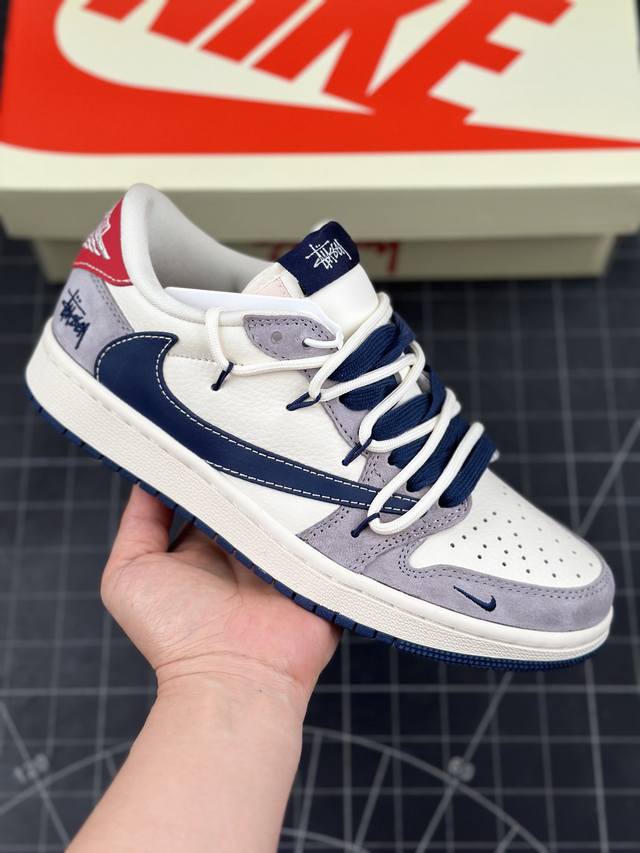 Travis Scott X Fragment Design X Air Jordan 1 Low Og Sp Aj1 斯图西联名-灰蓝勾抽绳 低帮文化休闲板鞋