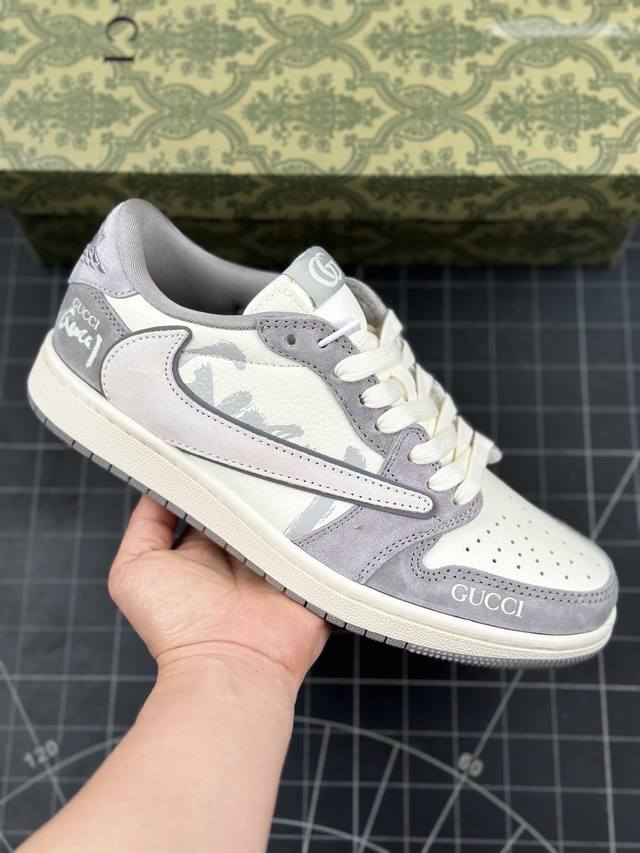 Travis Scott X Fragment Design X Air Jordan 1 Low Og Sp Aj1 古驰联名-米灰涂鸦 低帮文化休闲板鞋 #