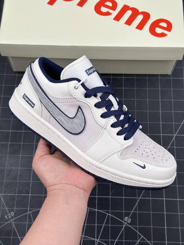 Air Jordan 1 Low Aj1 乔1 Supreme联名-重影勾 高端定制 低帮复古篮球鞋 #定制鞋盒 大厂纯原品质出货 超高清洁度 皮料切割干净无任