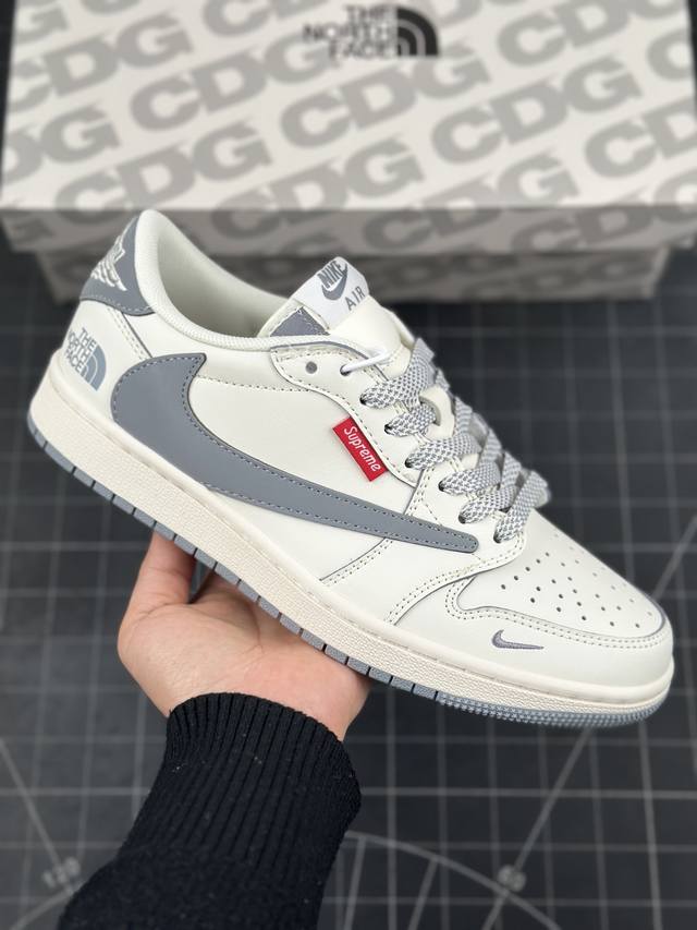 Travis Scott X Fragment Design X Air Jordan 1 Low Og Sp Aj1 北面联名-钢铁灰 低帮文化休闲板鞋 #多