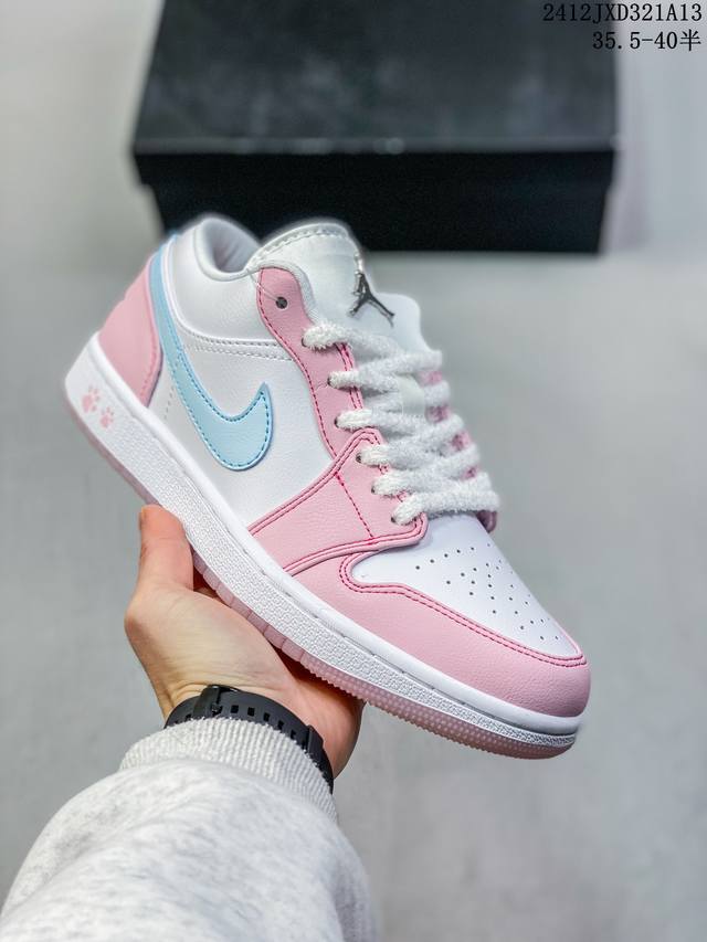 头层带半码 Jair Jordan 1 Low White Pink Foam Glacier Blue 低帮 粉猫爪 Aj1 乔丹1代 Aj1 乔1 低邦 粉