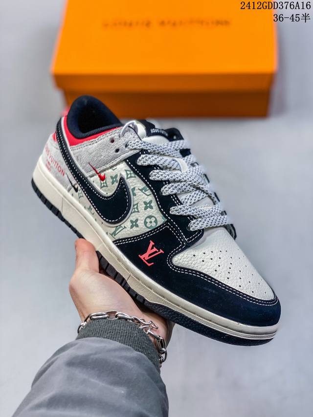 Nike Sb Dunk Low“Lv联名 黑白红” 周年高端定制 低帮休闲板鞋 定制鞋盒 大厂纯原品质出货 超高清洁度 皮料切割干净无任何毛边 细节完美 货号