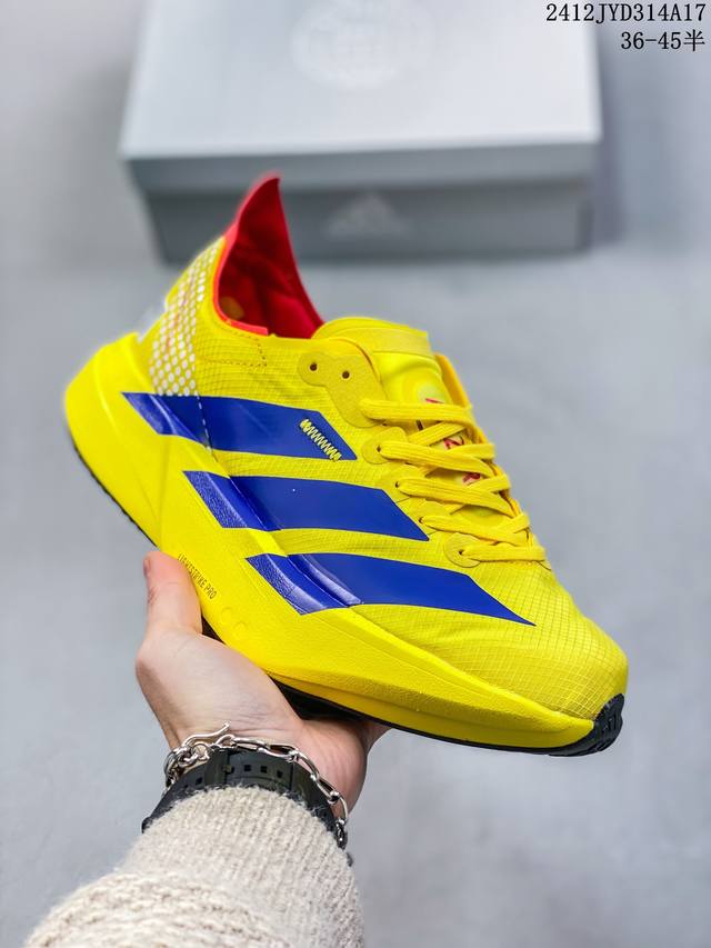 公司级adidas Adizero Adios Pro 4马拉松飞线贾卡轻质透气休闲运动跑步鞋 采用双层透气网纱 Flywire动态飞线绑缚鞋面材质 内置zoo