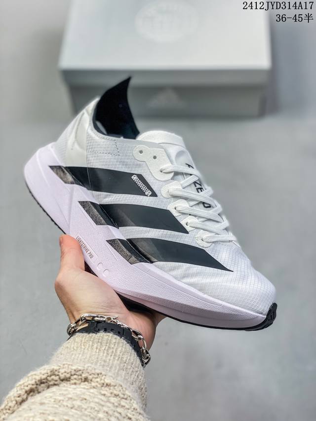 公司级adidas Adizero Adios Pro 4马拉松飞线贾卡轻质透气休闲运动跑步鞋 采用双层透气网纱 Flywire动态飞线绑缚鞋面材质 内置zoo