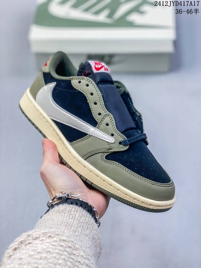 Travis Scott X 乔丹air Jordan 1 Low Og Aj1 乔1反转倒勾 联名款休闲运动篮球鞋 完美品质出货 细节如图所示 鞋面切割工整