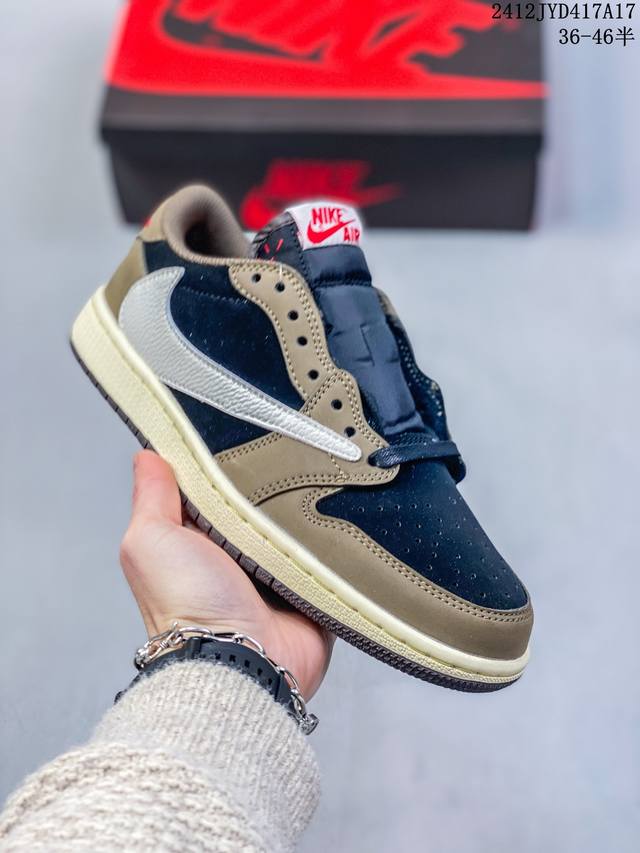 Travis Scott X 乔丹air Jordan 1 Low Og Aj1 乔1反转倒勾 联名款休闲运动篮球鞋 完美品质出货 细节如图所示 鞋面切割工整