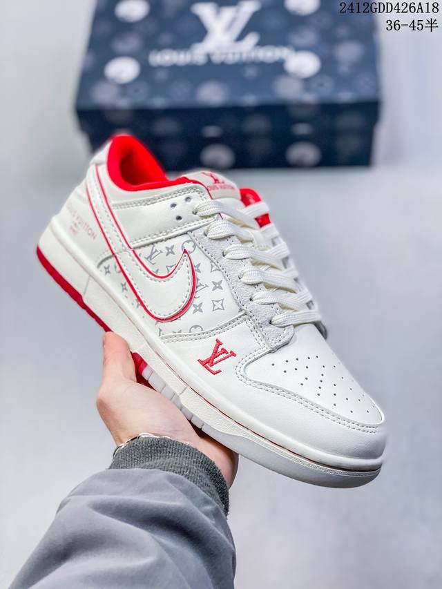 新款上新 Nk Sb Dunk Low Lv联名红白 3M反光 夜光效果 周年高端定制 低帮休闲板鞋 #高端定制鞋盒 大厂纯原品质出货 超高清洁度 皮料切割干净