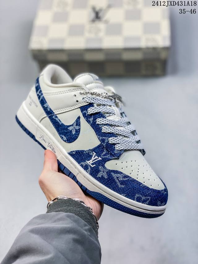 海外爆款限量发售！公司级 Nike Sb Dunk Low“Lv联名 深蓝牛仔” 周年高端定制 低帮休闲板鞋 定制鞋盒 大厂纯原品质出货 超高清洁度 皮料切割干