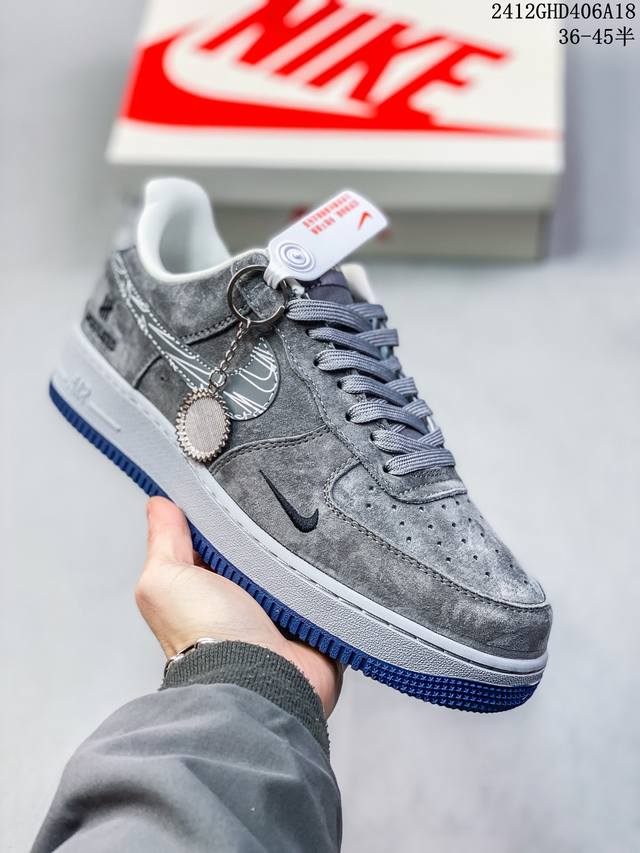 海外限量发售！公司级nike Air Force 1 '07 Low “斯图西联名--深蓝米白”空军一号 低帮 运动鞋 休闲鞋 折边针车 工艺难度大 原楦头原纸