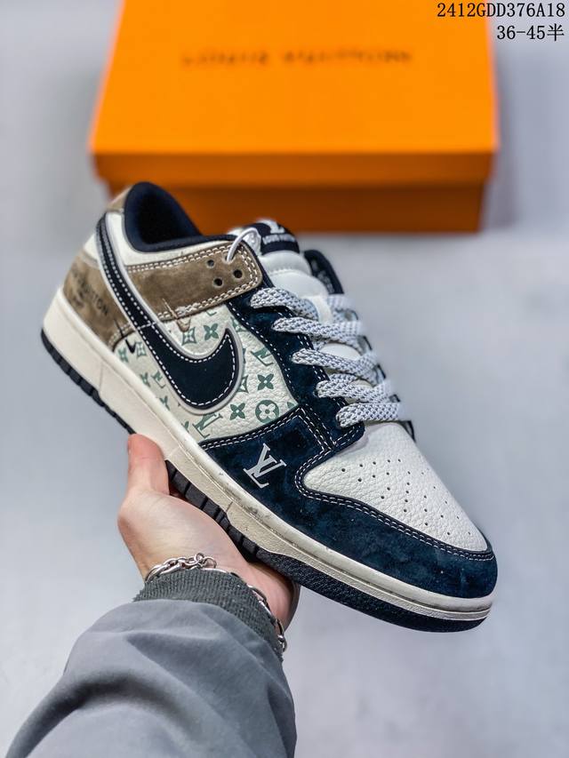 海外爆款限量发售！公司级 Nike Sb Dunk Low“Lv联名-黑棕拼接” 周年高端定制 低帮休闲板鞋 定制鞋盒 大厂纯原品质出货 超高清洁度 皮料切割干