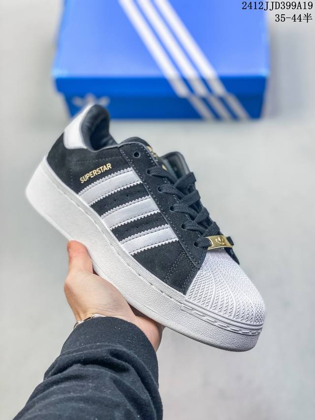 厚底增高阿迪达斯adidas Originals Superstar 贝壳头经典百搭休闲运动板鞋 高密度eva发泡软缓震中底拉帮工艺 12Jjd399A19